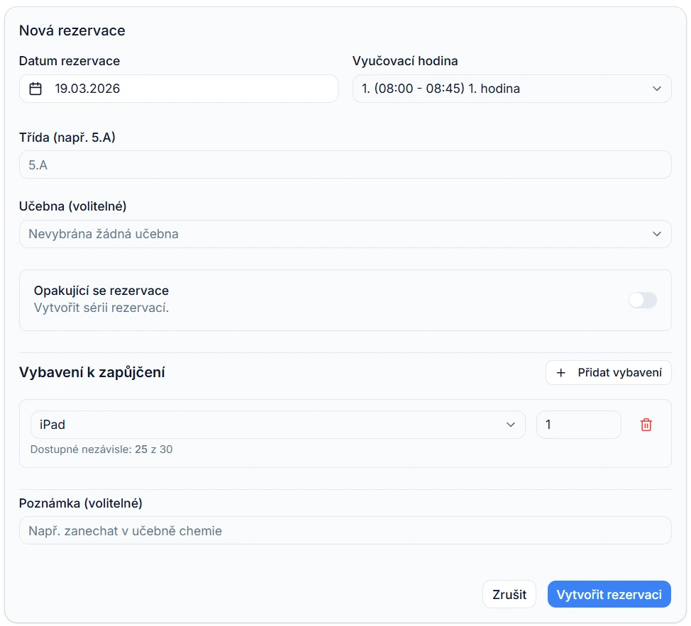 Opakující se rezervace